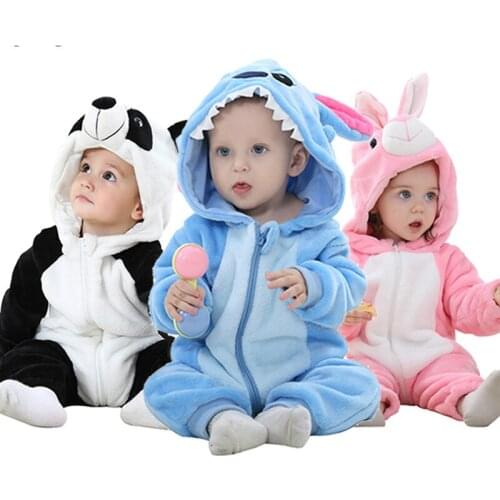Winter Baby Clothes Flannel Baby Boy Clothes Cartoon Animal Panda Bunny Pajamas Romper Baby Jumpsuit Warm Newborn Infant Romper
