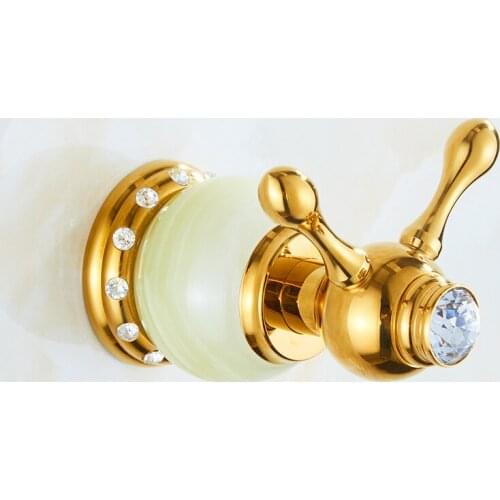 1PC European Style Brass Natural Jade Golden Marble With Drill Bathroom Coat Hook Hardware Pendant Bathroom Double Hook