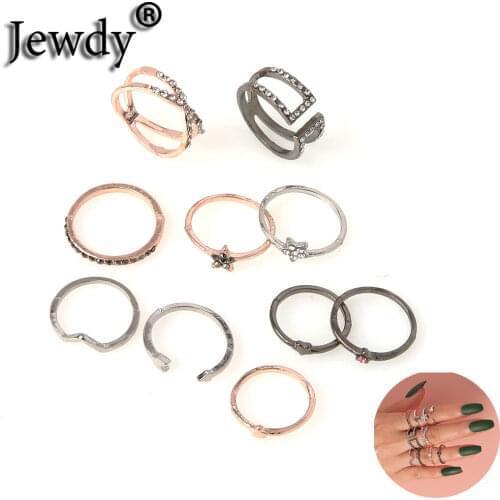 10Pcs/Set Gold Black Silver Color Heart Rings Set Shining Rhinestone Inspirational Arrow Finger Jewelry Women Party Gifts 2020