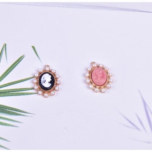 10pcs/lot Resin Woman Face Pearl Metal Golden Charms Pandent Fashion Jewelry Earring DIY Making Charms floating charm
