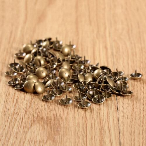 100Pcs Antique Brass Upholstery Nails Craft Drum Sofa Jewelry Wooden Box Furniture Decorative Tacks Stud Pushpin Doornail 9x6mm