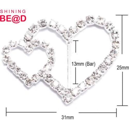 2019 Free shipping 100pcs Custom Rhinestone Double Heart Weddding Invitation Buckles Wholesale, Buckle