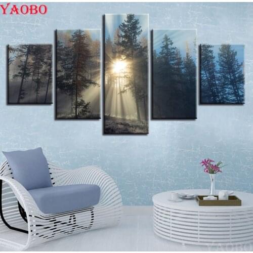 5 PCS Diamond embroidery Sunrise Forest Landscape 5d diy diamond painting full square/round drill Mosaic Pictures of rhinestones