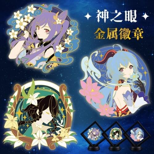 8 Designs Game Genshin Impact Venti, Ganyu, Keqing Metal Badge Button Brooch Pins Costume Props Cosplay Gift