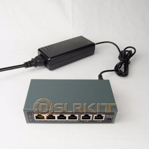 DSLRKIT 250M 6 Ports 4 PoE Switch Injector Power Over Ethernet 75W max.90W with 52V 1.85A Power Adapter