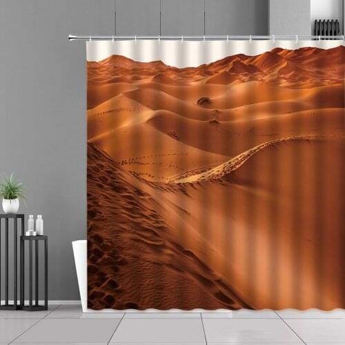 African Desert Oasis Landscape Shower Curtains Camel Pyramid Famous Sights Natural Scenery Waterproof Bathroom Curtain Screen