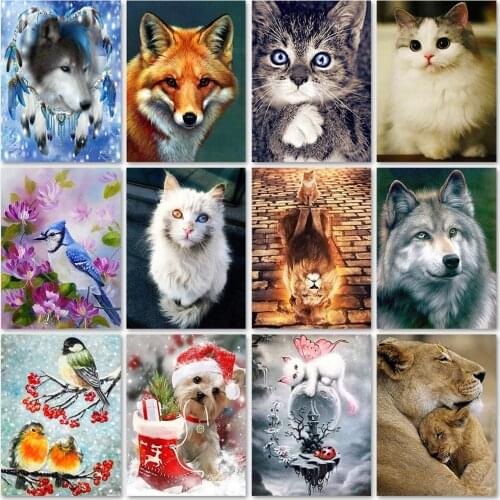 5D DIY Diamond Painting Animal Series Full Diamond Embroidery Wolf Cat Cross Stitch Kits Diamond Art Animal Picture Home Decor