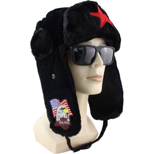 America Flag Eagle Soviet Army Military Ushanka Bomber Hats Pilot Winter Hat Faux Rabbit Fur Earflap Men Women Snow Beanie