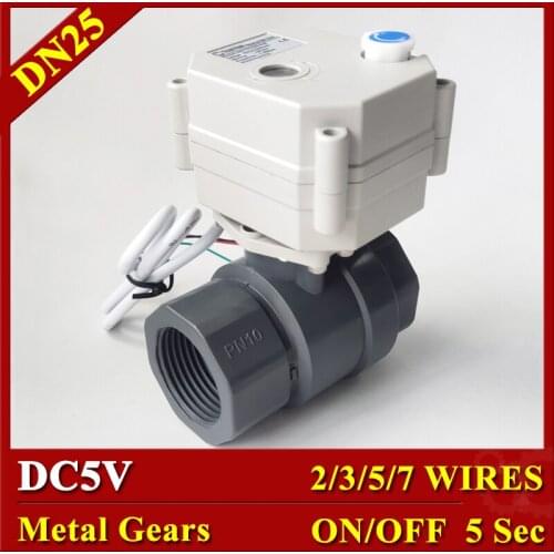 DC5V PVC mini size electric ball valve 1", 2/3/5/7 wires electric water valve for water supply pipe control
