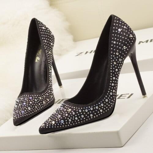 DDYZHY 2021 Fashion New Women Pumps Classic Sequined Shallow Women High Heels Sexy Pointed 10cm Wedding shoes party Women Shoes