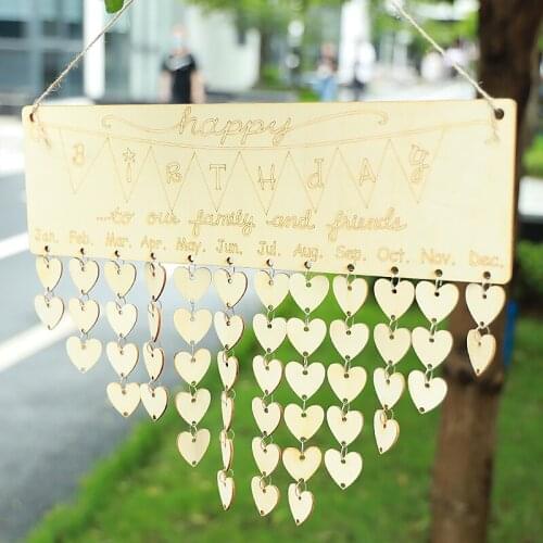 Wood Special Dates Reminder Board Wooden Sign Happy Birthday Calendar Home Wall Hanging Decor Warm Heart-shaped Decoration