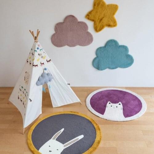 Baby Play Mat Crawling Carpet Kids Room Floor Rug Round Cartoon Cat Printed Game Pad Playmat Bedroom Nursery Decor