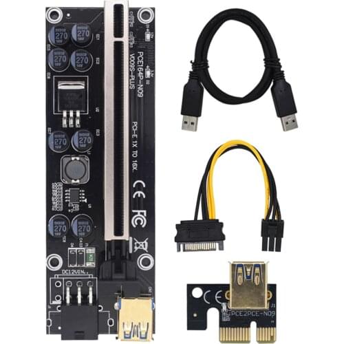 Express PCI-E Riser Card VER009S 1X to 16X Extender Gold-Plated PCIe Adapter USB3.0 Cable15Pin to 6Pin Power for BTC GPU Mining