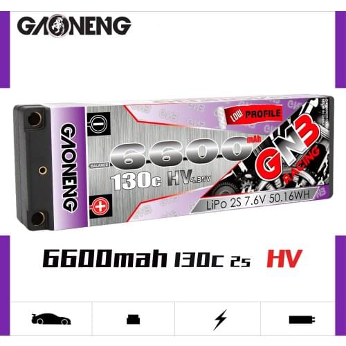 Gaoneng GNB 6600mAh 2S 7.6V 130C Low Profile Hardcase HV LiPo Battery Pack with 5.0mm Bullet Plug for 1:10 1/10 RC Car RC Boat