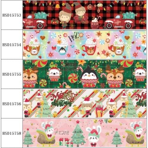 HuangTao 22MM 25MM 38MM 50MM 75mm Printed Pattern on Grosgrain Ribbon for diy ribbon