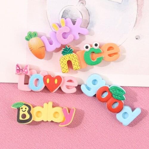 20Pcs Cartoon Nice Luck Letters Flat back Resin Cabochons Kawaii Scrapbooking Accessories DIY Hair Bows Center Decoration Craft