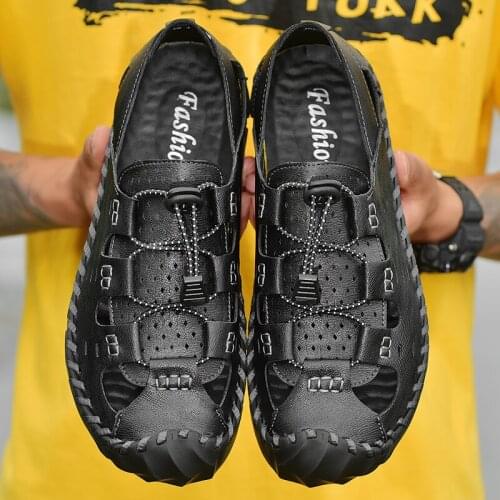 Summer Men Genuine Leather Cowhide Hiking Walking Climbing Outdoor Beach Sport Sneakers Platform Sandals Non-slip Size38-48