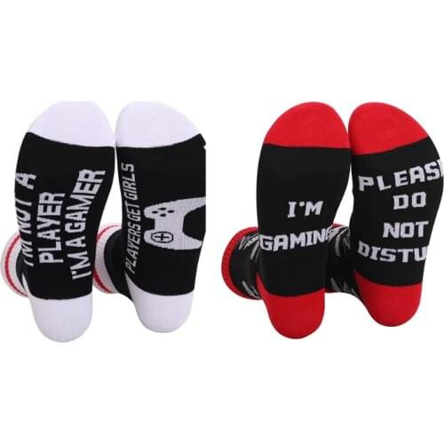 Men Boy Teen Novelty Funny Gaming Socks Please Do Not Disturb Letters Print Contrast Color Casual Mid Tube Hosiery Gifts