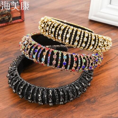 Haimeikang Padded Headbands for Women Hairbands Baroque Crown Hair Hoops Crystal Head Bands Bezel Luxury Hair Accessoires