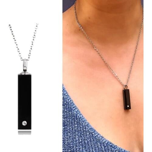 Cremation Urn Bar Necklaces Memorial Pendant for Human Pet Ashes Keepsake Men Black Jewelry Vertical Cubic Container