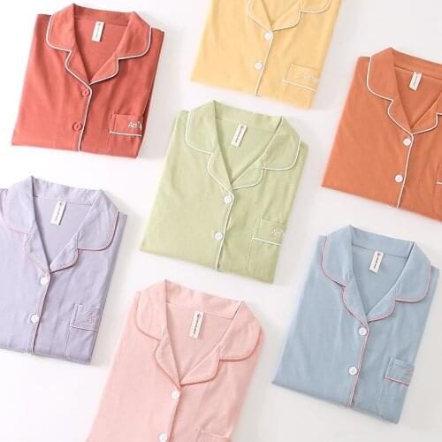 Female Pajama Set Nightwear Spring Full Pure Cotton Long-sleeve Male Sleepwear Sets Solid Color Pyjamas Sets Pajamas Casual Home