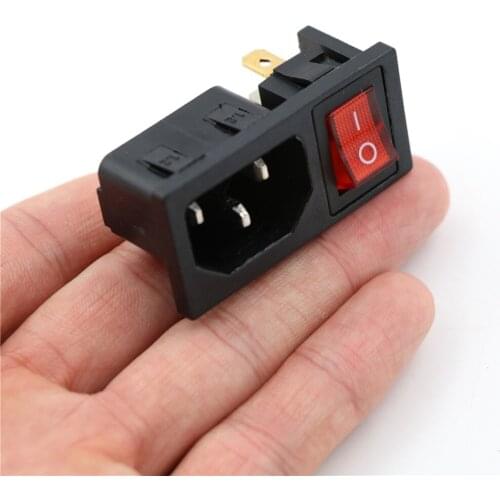 Fused IEC 320 C14 Inlet Power Socket Fuse Switch Connector Plug Connector AC 10A 250V 3Pin Red Rocker Switch