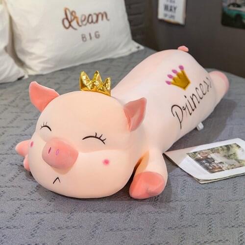 Internet Celebrity Crown Lying Pig Plush Toy Pillow Super Soft Cartoon down Cotton Bedside Cushion