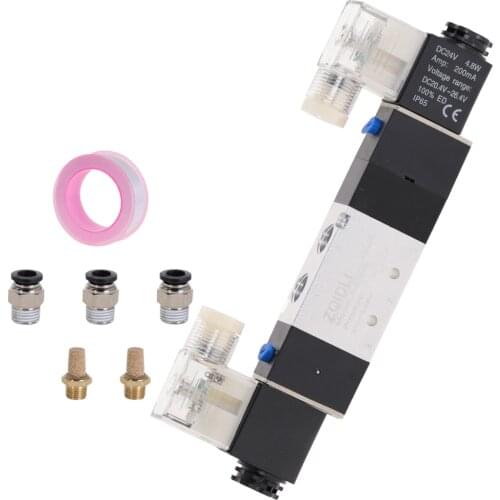 AIRTAC 4V230-08C 5 Way 3 Position 1/4" Pneumatic Solenoid Valve DC12V DC24V AC110V AC220V w Fittings Connector 4 6 8 10 12mm