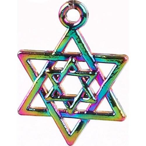 10PCS/lot 21X16MM Rainbow Color Double Star Pendant Charms Floating Hang Pendant Fit For DIY Necklace Bracelet Floating Locket