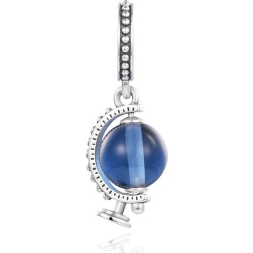 2021 Summer New Fits Pandora Bracelet Blue Globe Dangle Charms Original 925 Sterling Silver Beads for Jewelry Making Berloques
