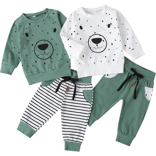 Citgeett Autumn Kids Baby Boys Casual Outfit Set Long Sleeve Bear Pattern Tops+Pants Spring Clothes Set
