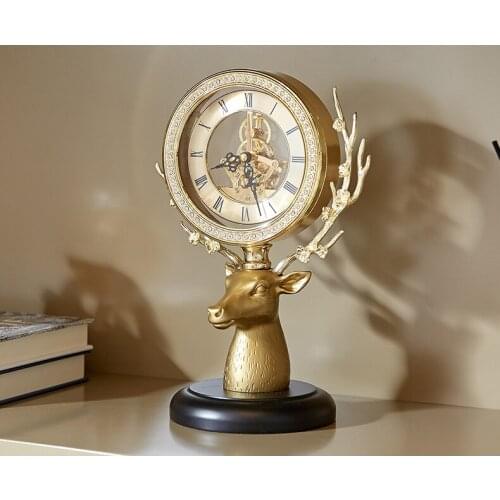 Luxury Classic Home Decor Brass Deer Creative Office Desktop Table Clock