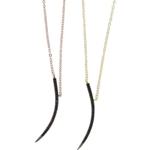 Rose Gold Color Micro Pave Black Cubic Zirconia Cz Thin Crescent Moon Charm Necklace For Women