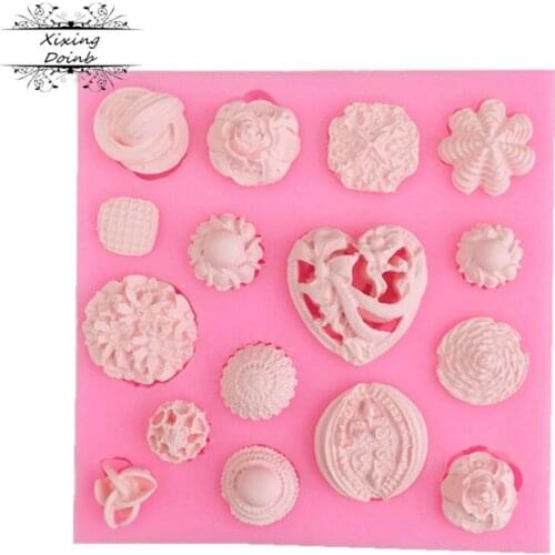 Xixing Gem Buttons Relief Cake Border Silicone Mold Bow Cupcake Fondant Cake Decorating Tools Candy Chocolate Gumpaste Moulds