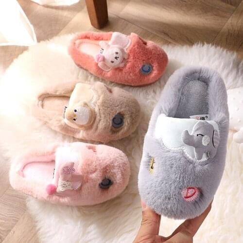 Autumn Winter Cute Kids Slippers Toddler Comfortable Baby Warm Cotton Shoes Boys And Girls House Indoor Animal Plush Slippers