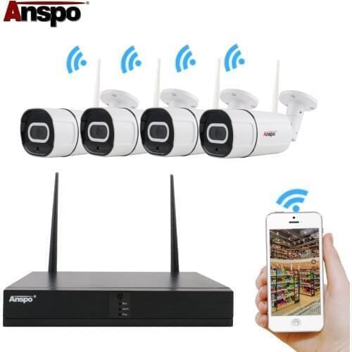 Anspo 4CH Wireless 1920P NVR 3MP Outdoor Home WIFI Camera CCTV Security System
