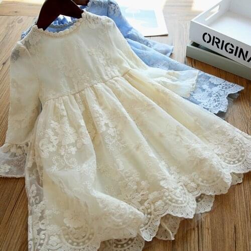 Girls Spring Winter Lace Dress For Kids Long Sleeve Clothes Elegant Princess Party Tutu Wedding Clothes Children Flower Dresses