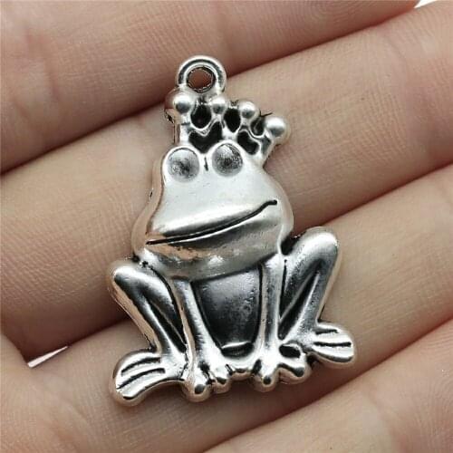 WYSIWYG 2pcs 34x25mm Prince Frog Charm Pendants For Jewelry Making Antique Silver Color Frog Prince Pendants Charm Frog