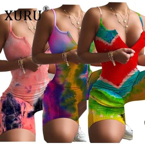 XURU European and American Womens Sexy Suspenders Jumpsuit Pit Strip Printed Deep V Jumpsuit