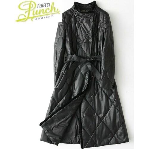 Jacket Women Real Geniune Sheepskin Leather Down Coats Winter Mink Hair Collar chaqueta invierno mujer MF268