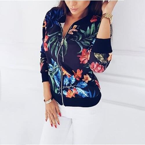 2018 Women Coat Fashion Ladies Retro Floral Zipper Up Women Jacket Casual Coat Autumn Outwear Women Clothes NS4029