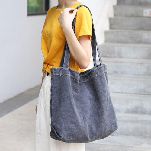 Women Bag Denim Tote Ladies Large Capacity Brief Solid Color Handbags Shoulder Shopping Bag For Female Teacher Nurse