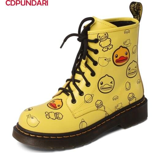 Ladies Graffit Genuine Leather Med Heels Platform Ankle Boots Women Autumn Winter Punk Martin Short Boots Shoes Botines Mujer