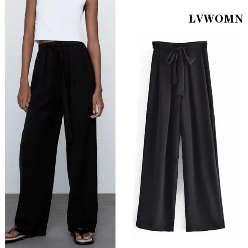 LVWOMN Za Women Pants 2021 Summer High Waist Black Pants Woman Fashion Bow Elastic Waist Women Clothing Female Loose Trousers