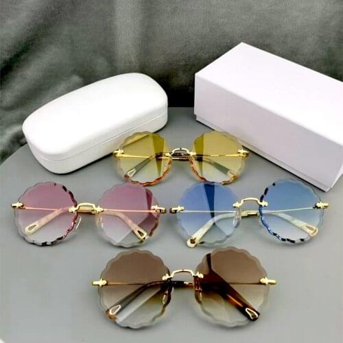 Pink blue round sunglasses Frameless womens Metal Fashion round sunglasses Womens Gradual change lenses frameless 2021 UV400