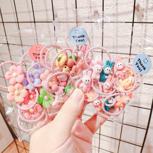 1Set New Cute Rainbow Color Elastic Rubber Bands Cartoon Hair Rope For Girls Kids Tie Sweet Headdress Hair Accessories Scrunchie