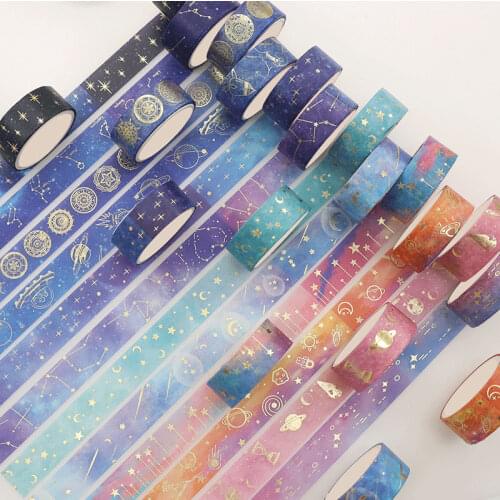 12 Pcs/Set Stars Planet Washi Tape Gold Foil Masking Tape Kawaii Decorative Adhesive Tape Sticker Scrapbooking Diary Stationery