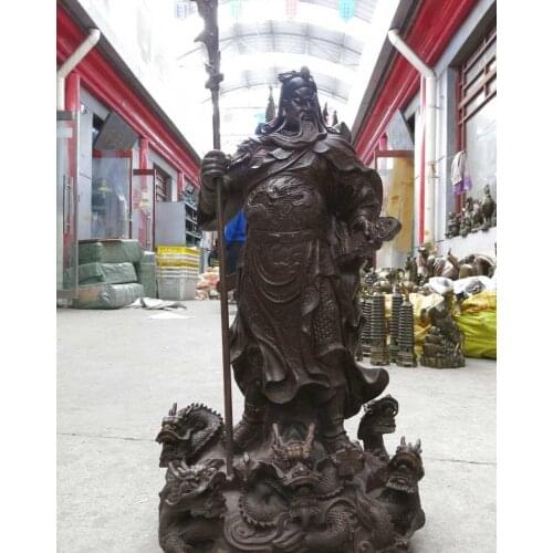 25" China Bronze fine nine dragon battle saint Guan-gong buddha Sculpture Statue