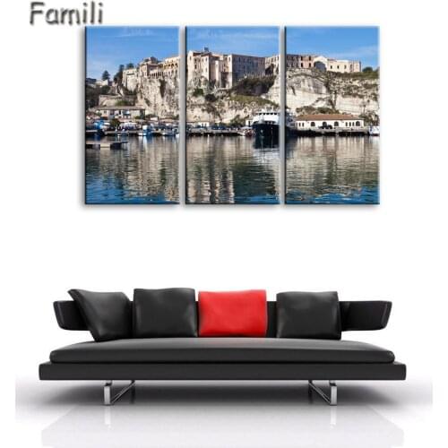 3 Piece Modern Canvas Painting Italy Landscape Wall Art Poser Print Beautiful City River Pictures Home Decor for Bedroom