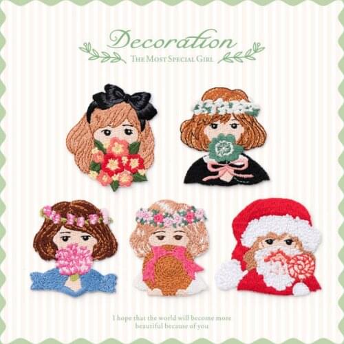 5Pcs/set Fashion Girl Applique Embroidered Iron On Patches For Clothes Bag Book Sticker Diy Decoration Craft Repair High Quality